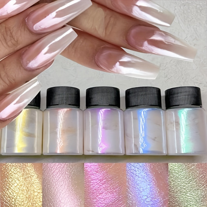5 Bottles/Set of Nail Pearlescent Powder And Sparkling Powder for Nail Art